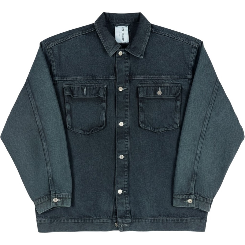 Collusion Denim Jacket Mens XL Faded Dark Wash Button Front Long Sleeve Heavy